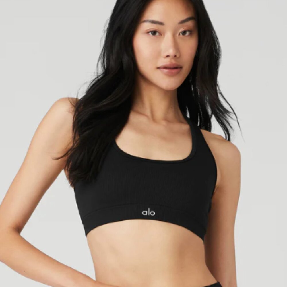 Alo | Black Ribbed Seamless Sports Bra